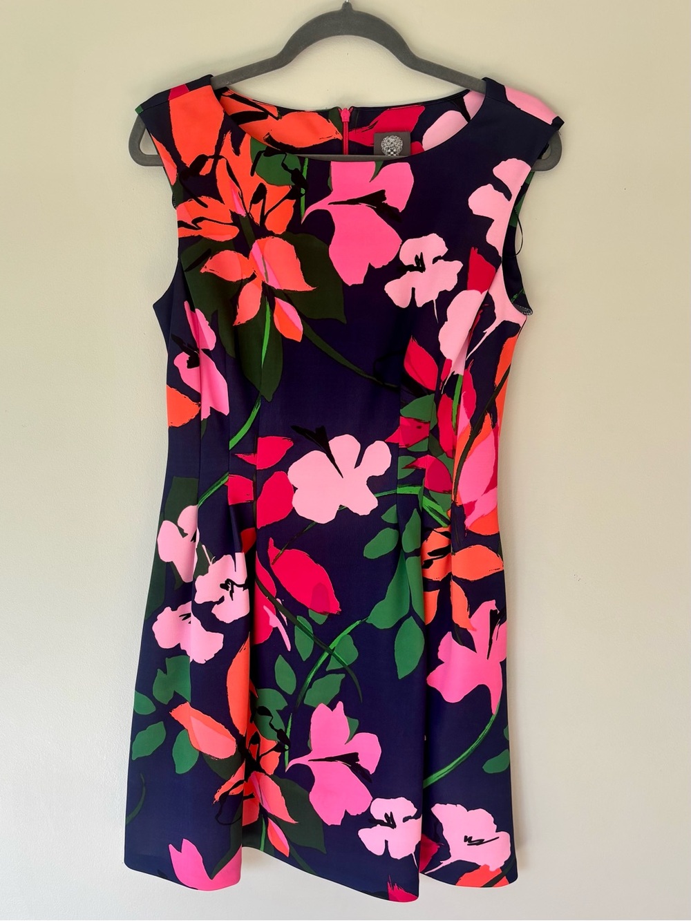 Vince Camuto Navy Dress with Pink, Coral & Green Floral Print